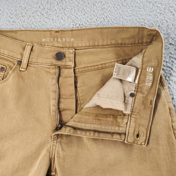 Mott & Bow Jeans Mens 32x32 Tan Khaki Straight Merc Double Stitch Denim